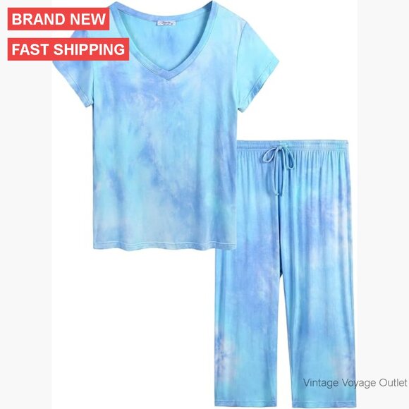 Lightweight Viscose Bamboo Pajama Set Moisture Wicking Capri Length Regular